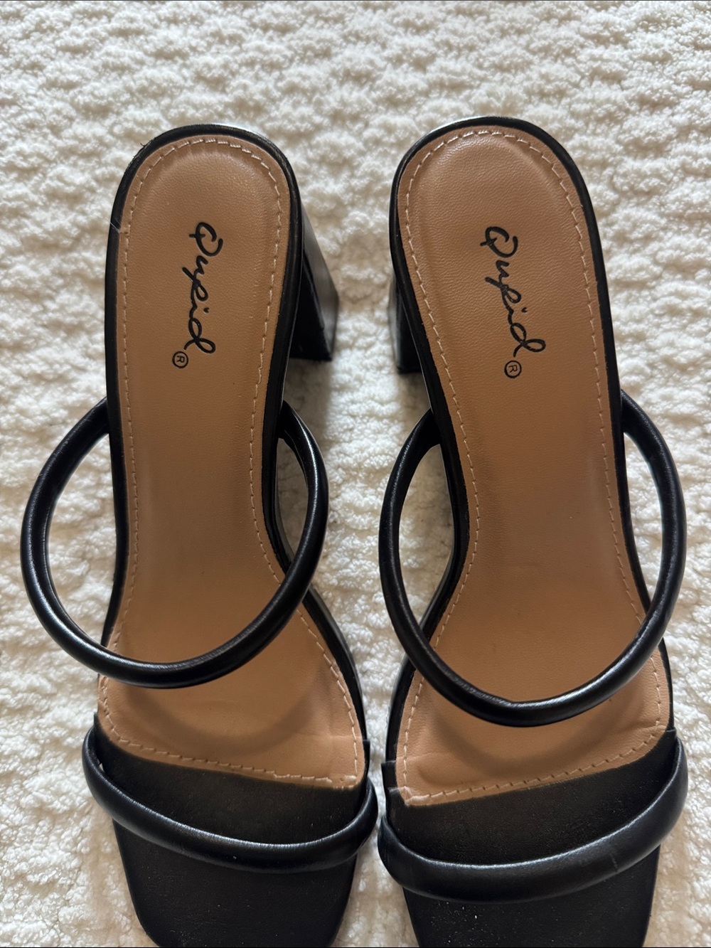 Qupid Black Double-Strap Block Heel Sandals - Picture 2 of 5